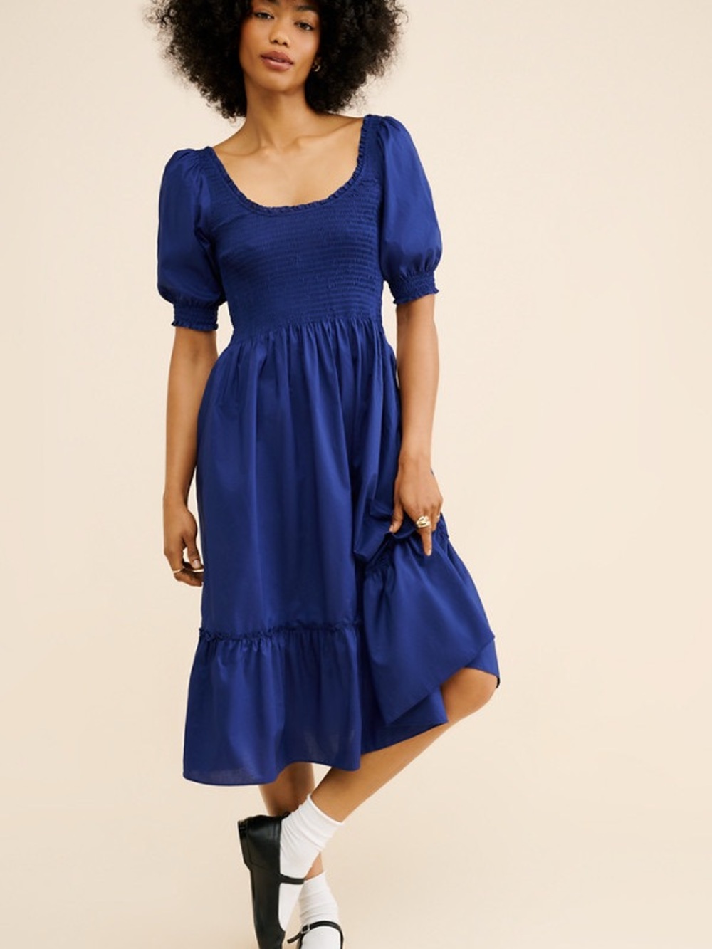 HILL HOUSE • Louisa Nap Dress navy Smocked Midi Size XL